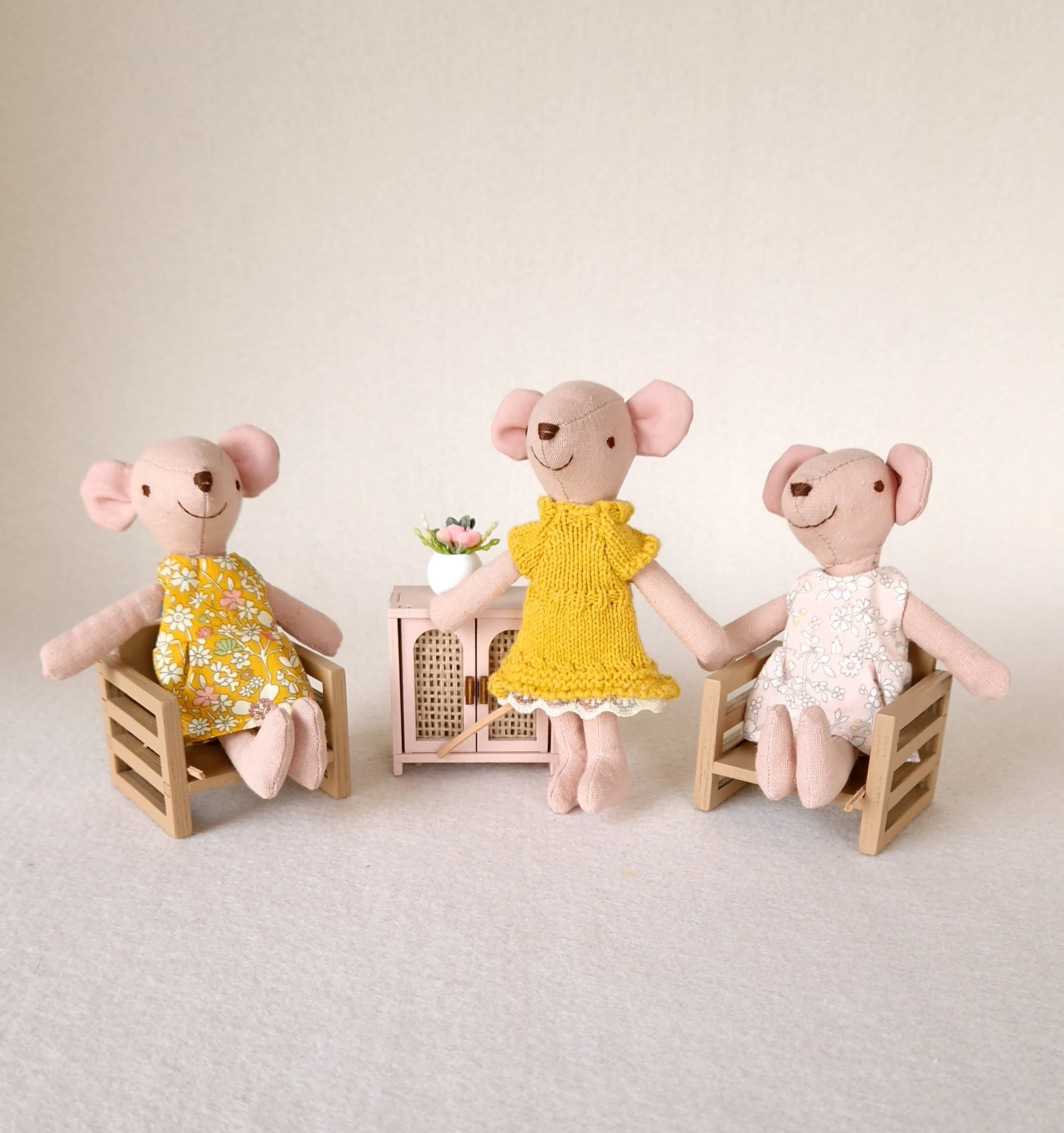 Mouse Dolls, Handmade Fabric Dolls