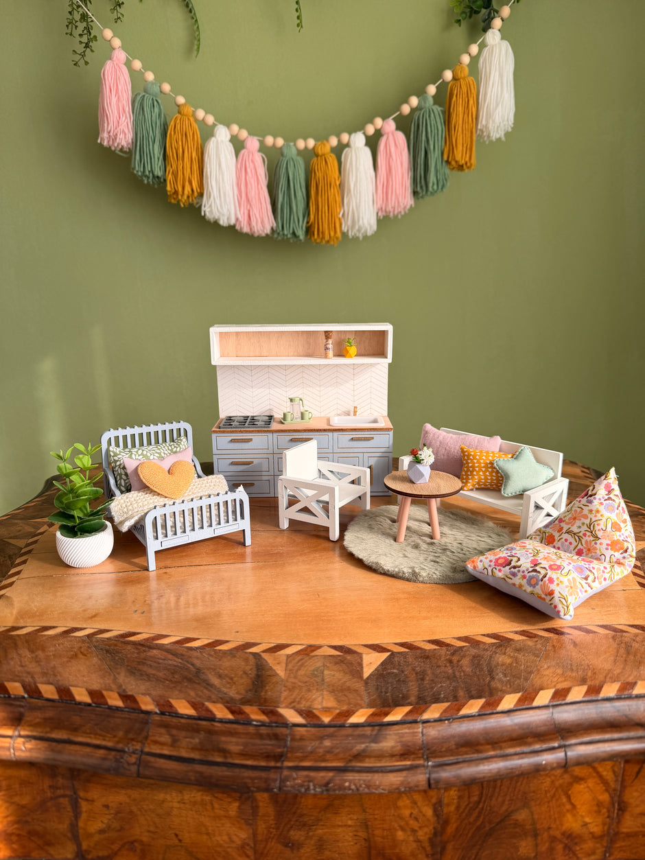 Pastell Frühlingsmöbel-Set – 1:12 Puppenhaus