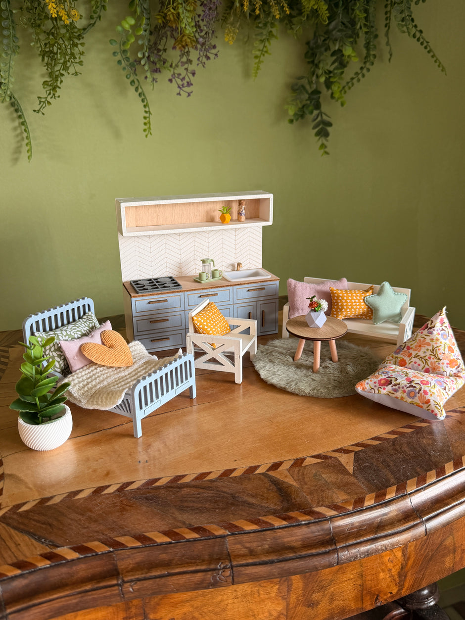 Pastell Frühlingsmöbel-Set – 1:12 Puppenhaus