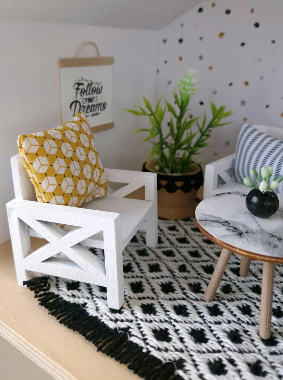 Miniatur-Wohnzimmer-Set im Maßstab 1:12, Luxe Comfort, moderne Puppenhausmöbel (perfekt für das Ikea Flisat Puppenhaus)