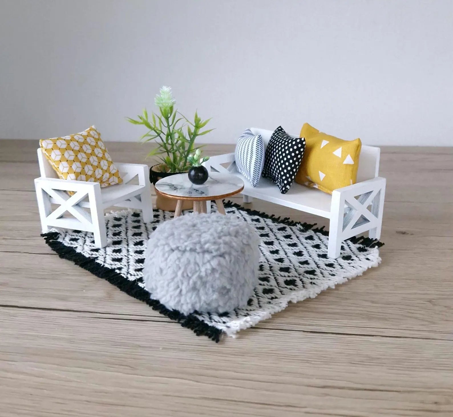 Miniatur-Wohnzimmer-Set im Maßstab 1:12, Luxe Comfort, moderne Puppenhausmöbel (perfekt für das Ikea Flisat Puppenhaus)