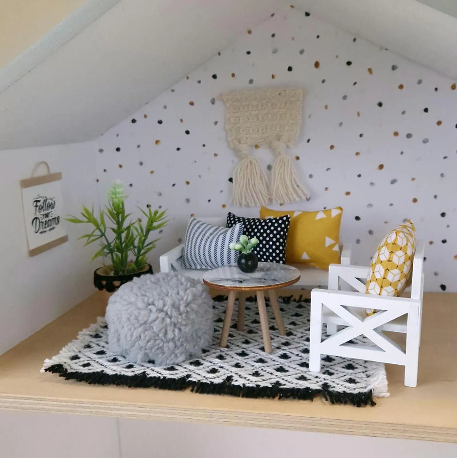 Miniatur-Wohnzimmer-Set im Maßstab 1:12, Luxe Comfort, moderne Puppenhausmöbel (perfekt für das Ikea Flisat Puppenhaus)