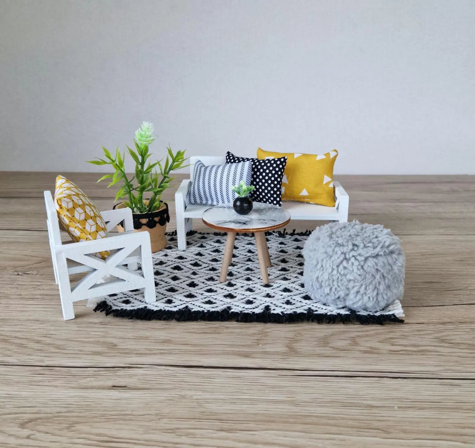 Miniatur-Wohnzimmer-Set im Maßstab 1:12, Luxe Comfort, moderne Puppenhausmöbel (perfekt für das Ikea Flisat Puppenhaus)