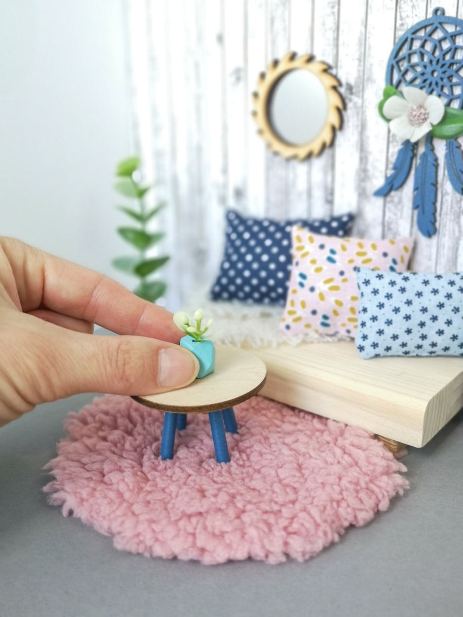 Runder Miniaturteppich, Puppenhausdekoration, moderner Miniaturteppich, Maßstab 1:12
