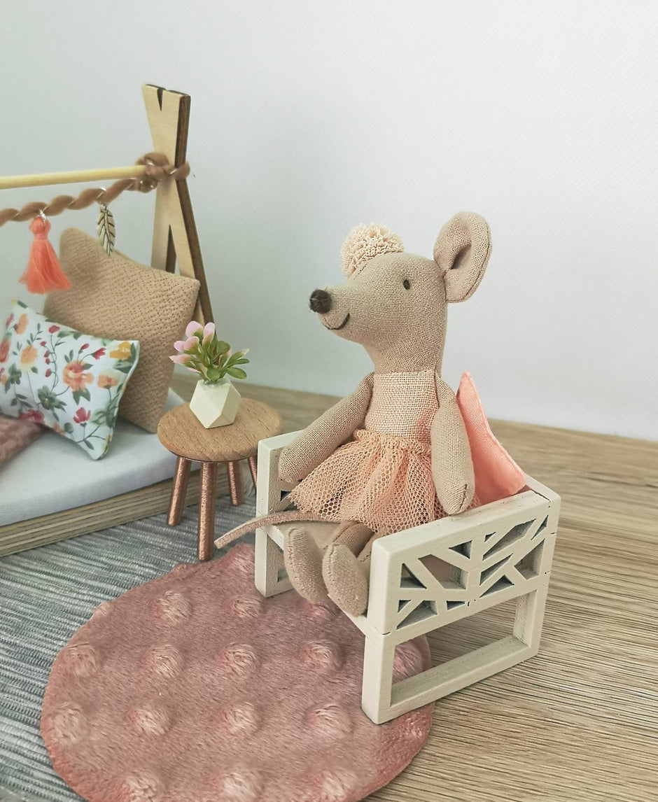 Puppenhaus-Kinderzimmer-Set im Maßstab 1:12, Pfirsichfarben, Miniaturmöbel-Set, Maileg-Mäuse (perfekt für Ikea-Puppenhäuser)