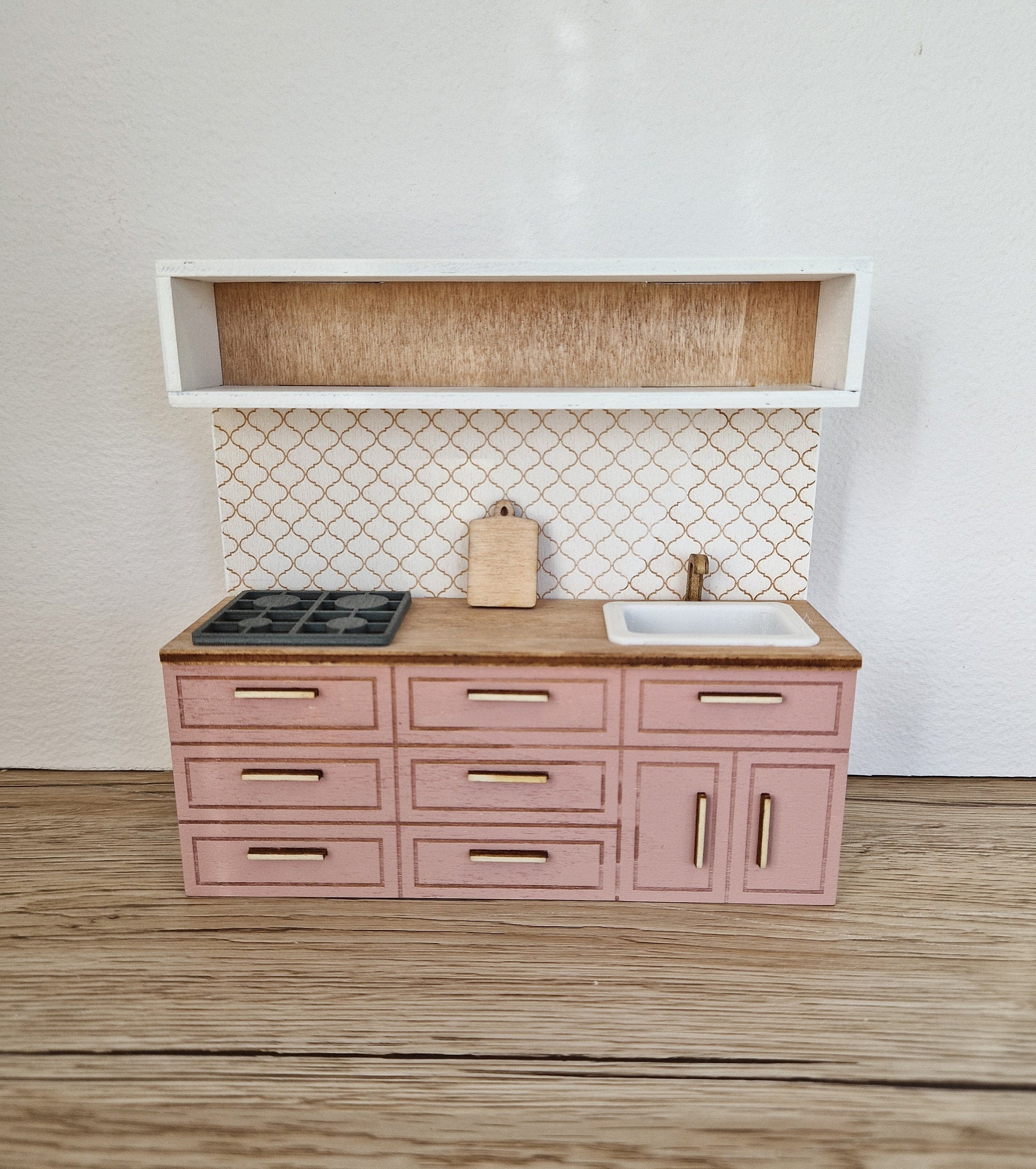 Miniatur-Puppenhausküche, Maßstab 1:12, Rosa, Miniaturmöbel (perfekt für Ikea-Puppenhäuser)