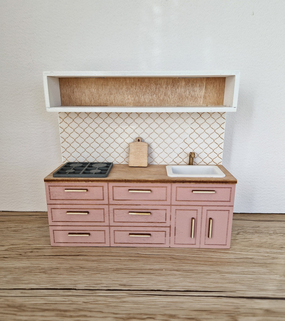 Miniatur-Puppenhausküche, Maßstab 1:12, Rosa, Miniaturmöbel (perfekt für Ikea-Puppenhäuser)
