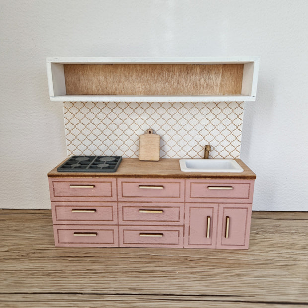 Miniatur-Puppenhausküche, Maßstab 1:12, Rosa, Miniaturmöbel (perfekt für Ikea-Puppenhäuser)