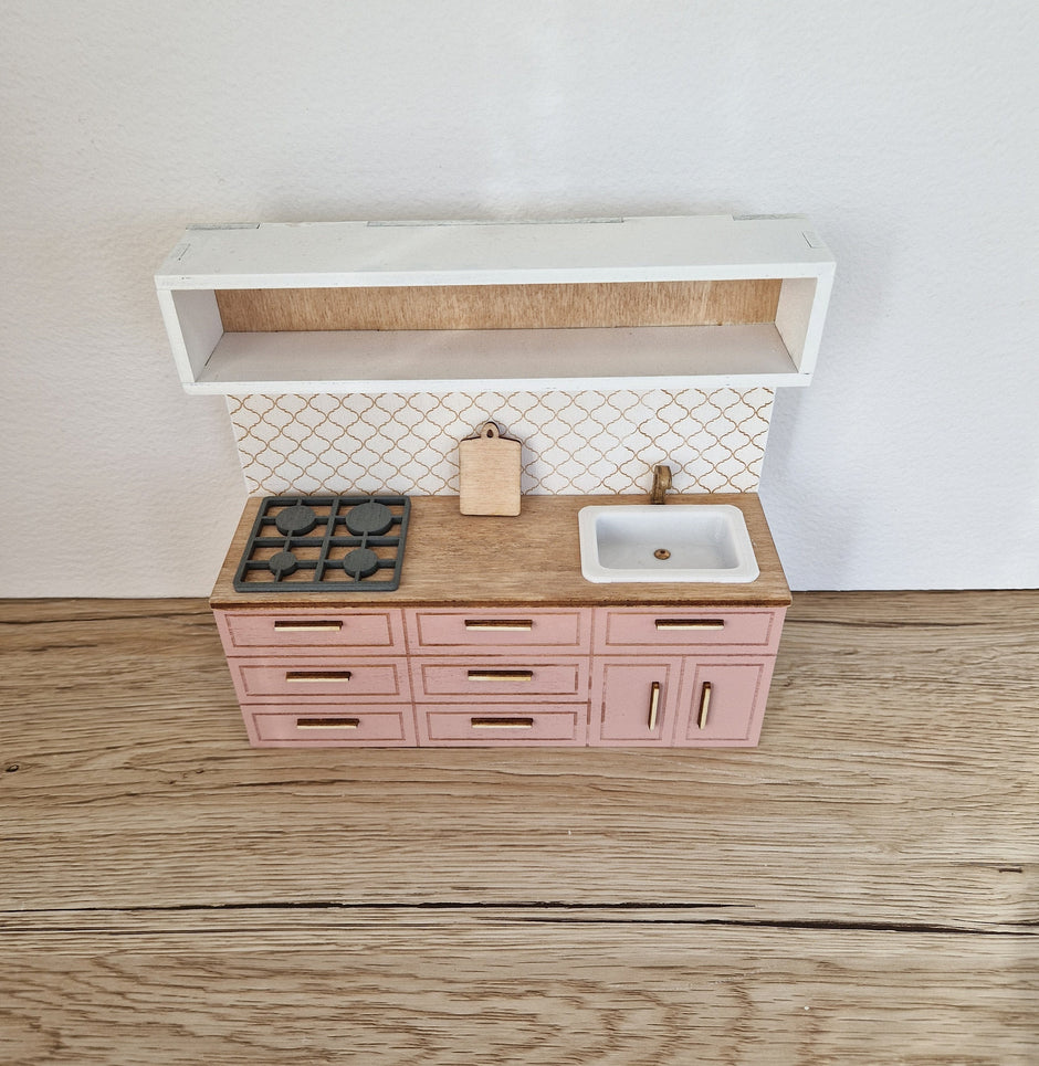 Miniatur-Puppenhausküche, Maßstab 1:12, Rosa, Miniaturmöbel (perfekt für Ikea-Puppenhäuser)