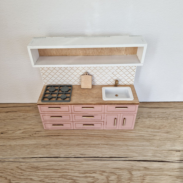 Miniatur-Puppenhausküche, Maßstab 1:12, Rosa, Miniaturmöbel (perfekt für Ikea-Puppenhäuser)