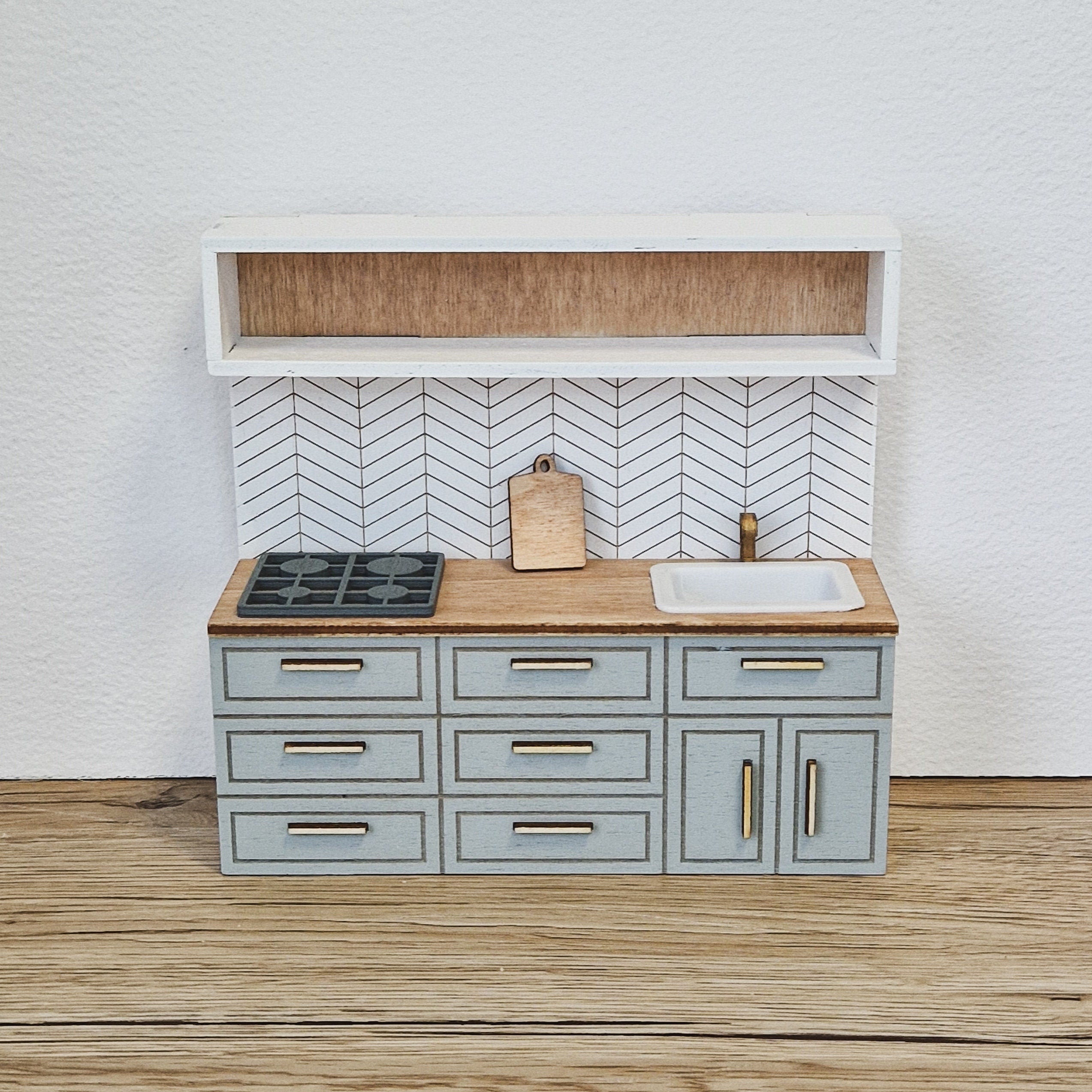 Miniatur-Puppenhausküche, Grau, Maßstab 1:12, Miniaturmöbel (perfekt für Ikea-Puppenhäuser)