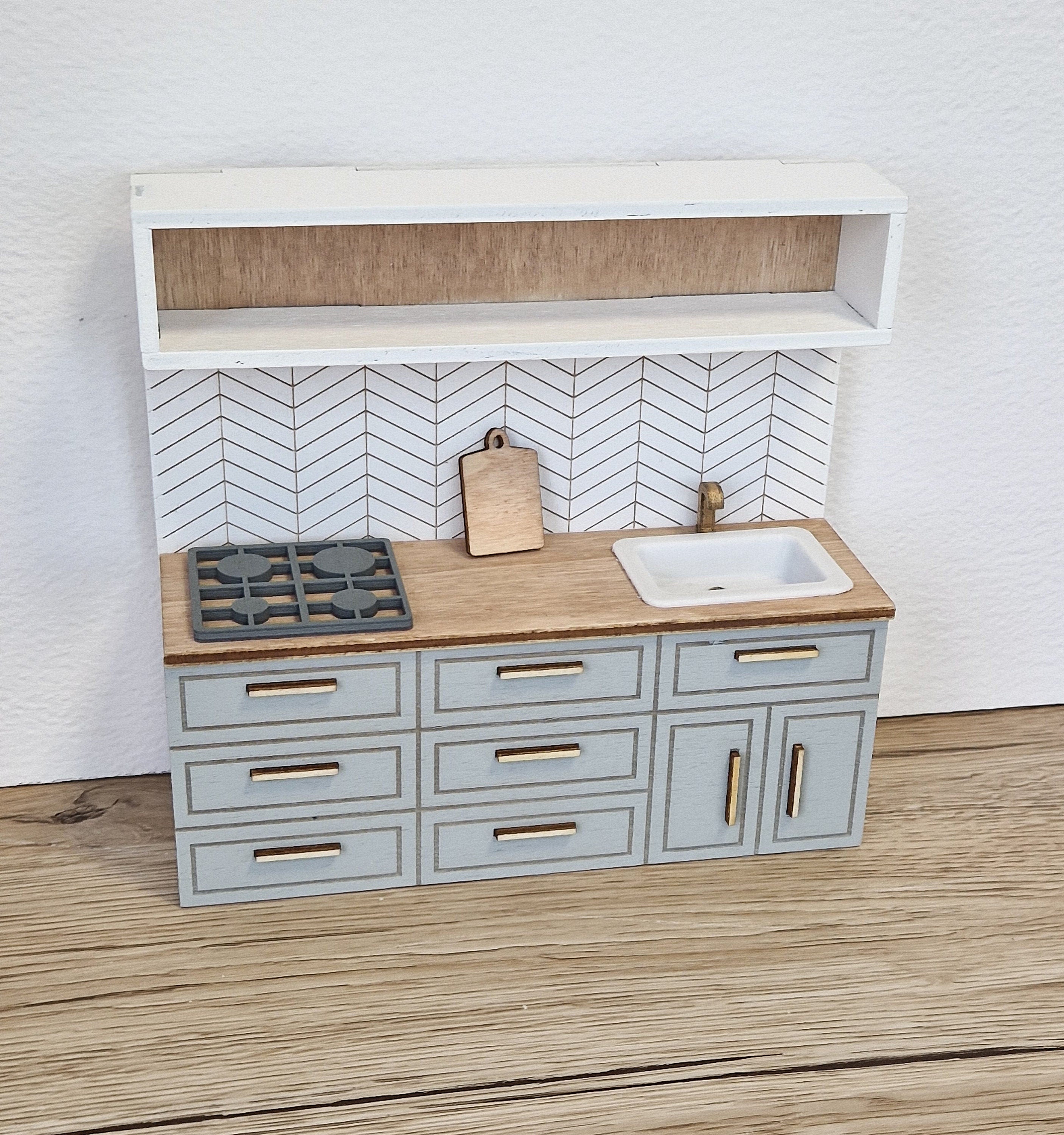Miniatur-Puppenhausküche, Grau, Maßstab 1:12, Miniaturmöbel (perfekt für Ikea-Puppenhäuser)