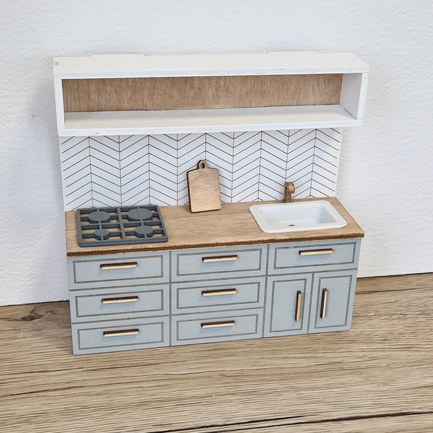 Miniatur-Puppenhausküche, Grau, Maßstab 1:12, Miniaturmöbel (perfekt für Ikea-Puppenhäuser)