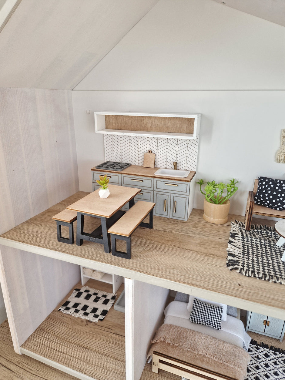 Miniatur-Puppenhausküche, Grau, Maßstab 1:12, Miniaturmöbel (perfekt für Ikea-Puppenhäuser)