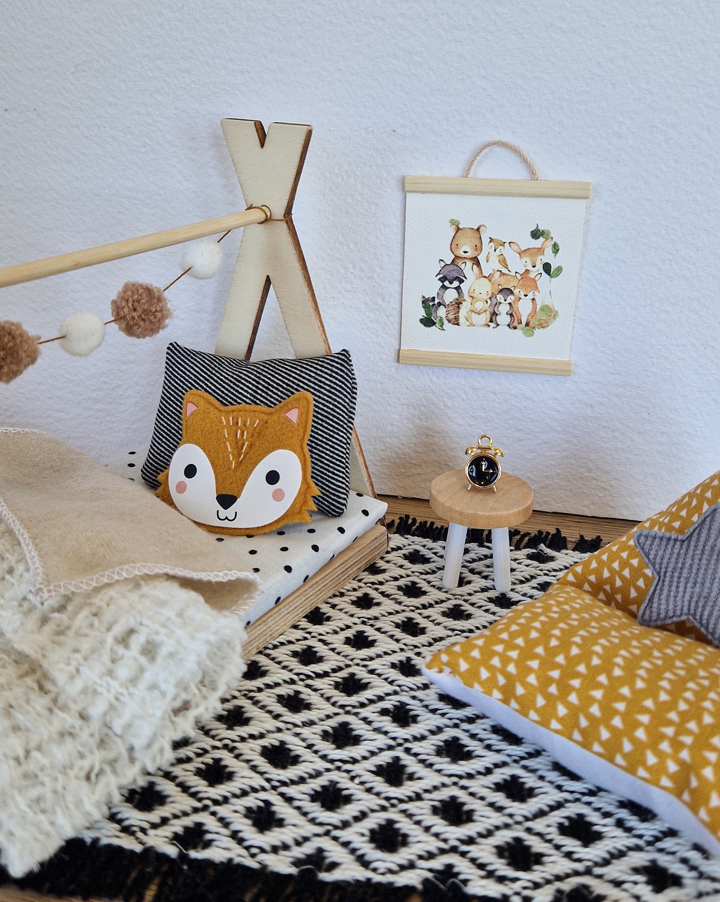 Puppenhaus-Kinderzimmer-Set im Maßstab 1:12, Cozy Fox, Miniaturmöbel-Set, Maileg-Mäuse (perfekt für Ikea-Puppenhäuser)
