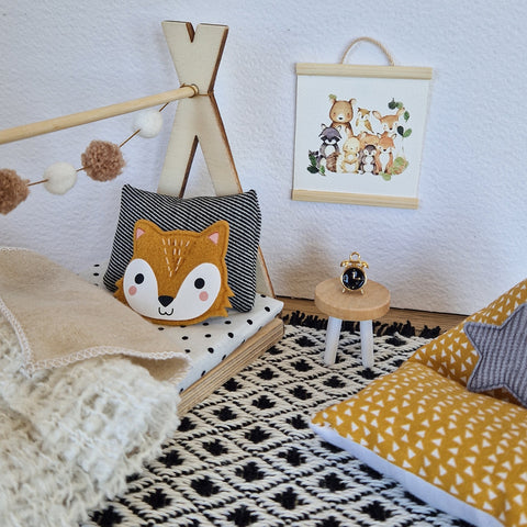 Puppenhaus-Kinderzimmer-Set im Maßstab 1:12, Cozy Fox, Miniaturmöbel-Set, Maileg-Mäuse (perfekt für Ikea-Puppenhäuser)