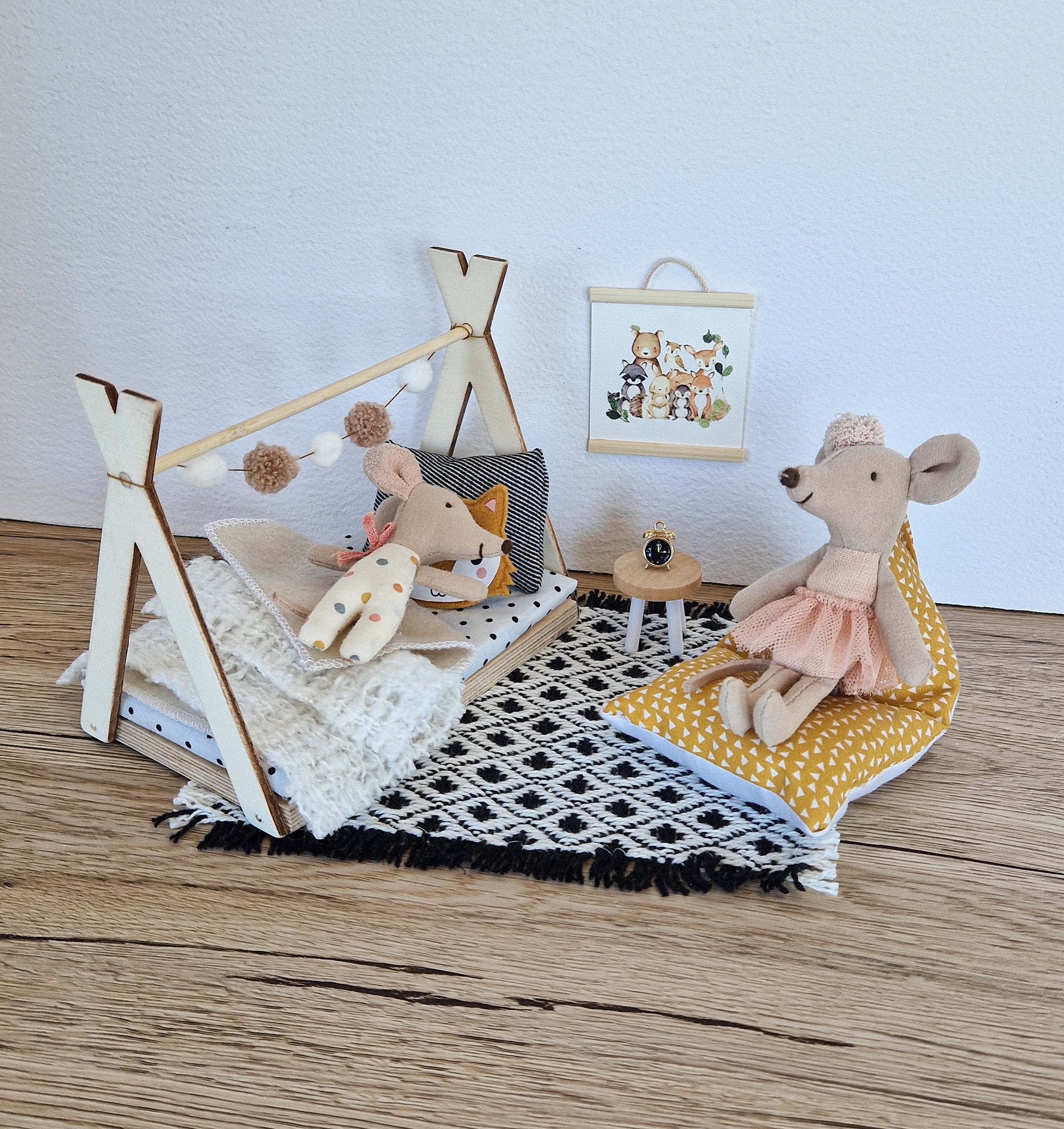 Puppenhaus-Kinderzimmer-Set im Maßstab 1:12, Cozy Fox, Miniaturmöbel-Set, Maileg-Mäuse (perfekt für Ikea-Puppenhäuser)