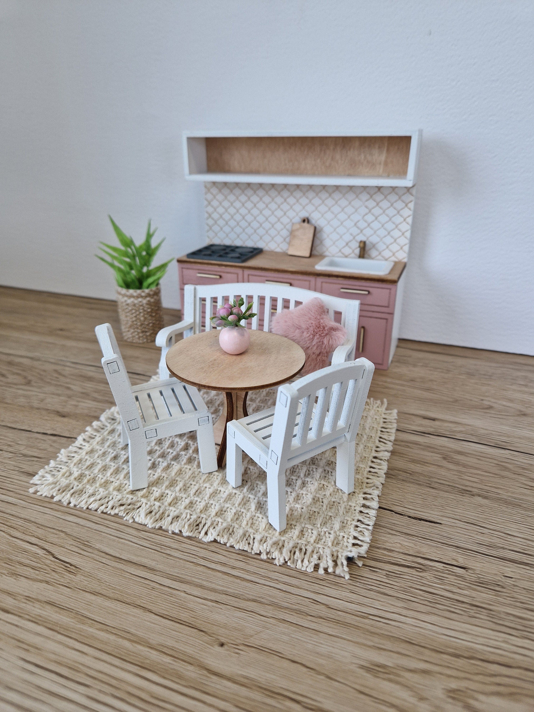 Miniatur-Puppenhausküche, Maßstab 1:12, Rosa, Miniaturmöbel (perfekt für Ikea-Puppenhäuser)