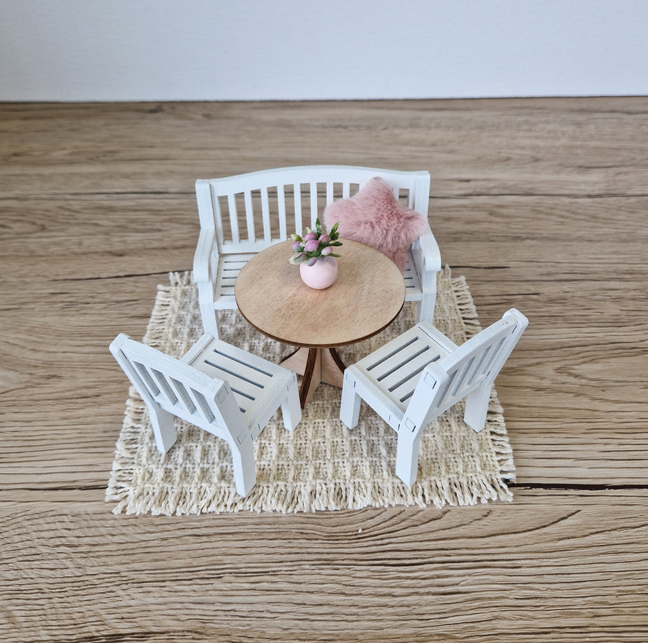 Miniatur-Essgruppe im Maßstab 1:12, Elfenbeinblüte, moderne Miniatur-Puppenhausmöbel (perfekt für Ikea-Puppenhäuser)