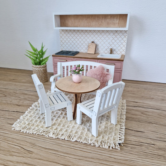 Miniatur-Essgruppe im Maßstab 1:12, Elfenbeinblüte, moderne Miniatur-Puppenhausmöbel (perfekt für Ikea-Puppenhäuser)