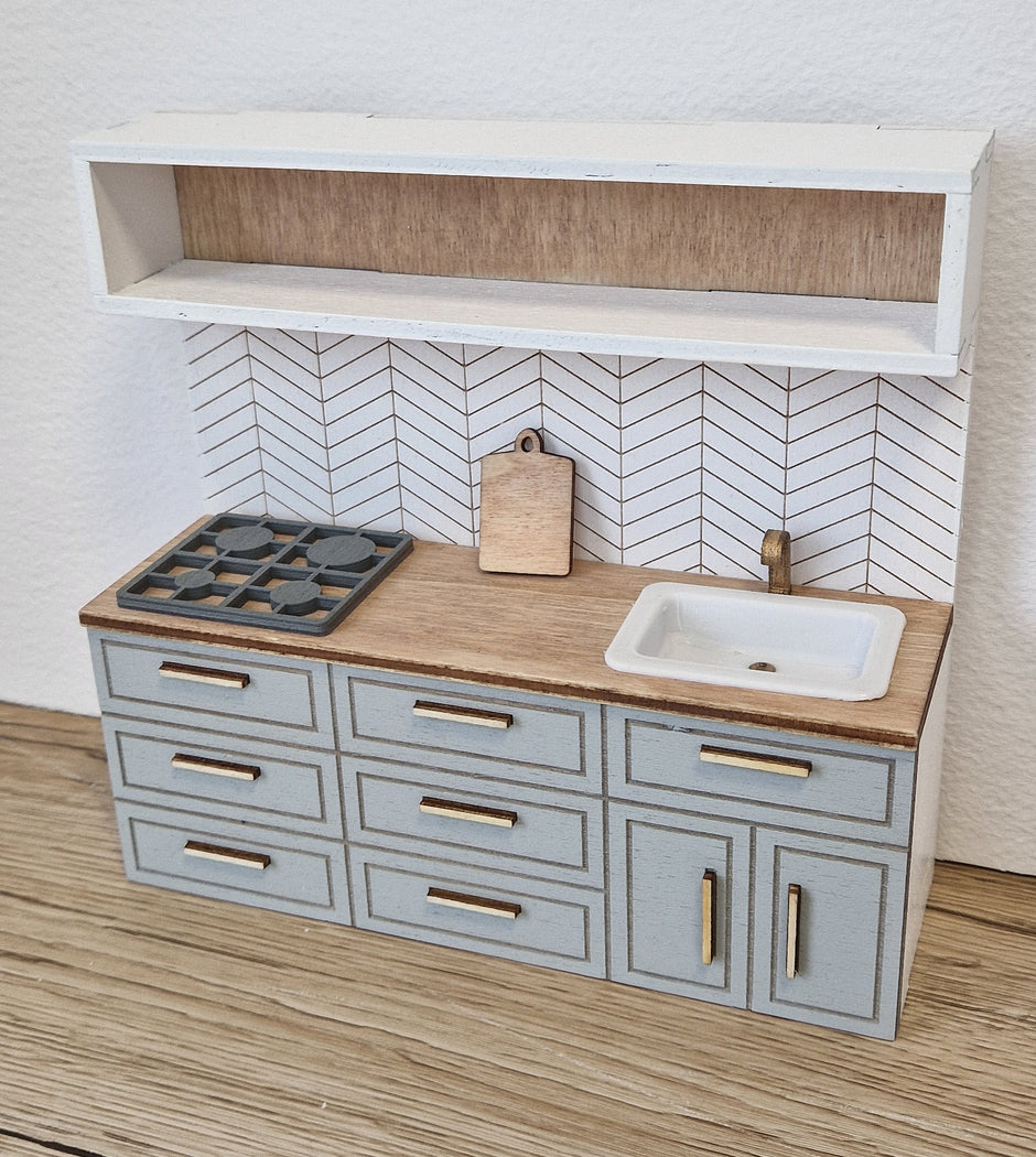 Miniatur-Puppenhausküche, Grau, Maßstab 1:12, Miniaturmöbel (perfekt für Ikea-Puppenhäuser)