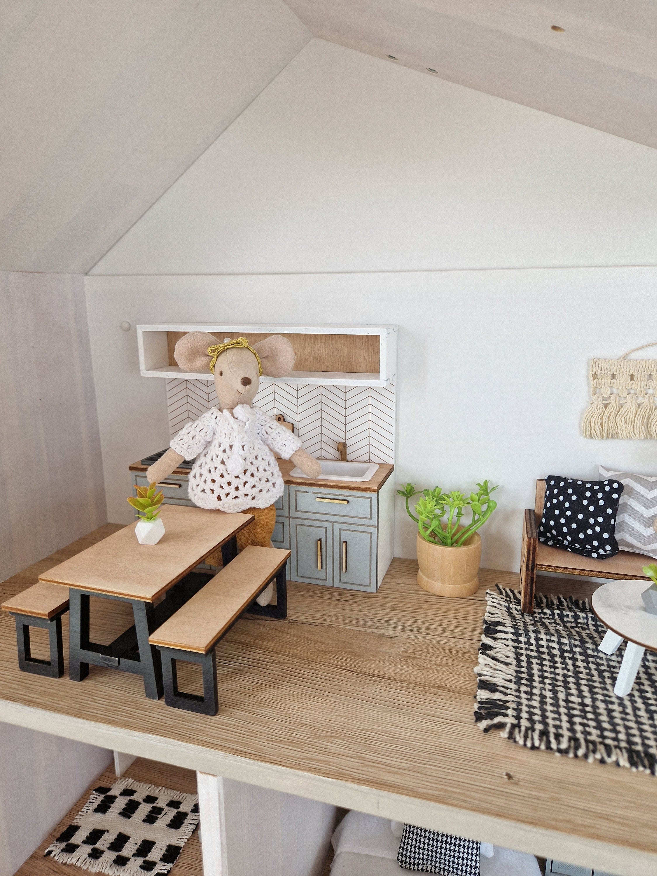 Miniatur-Puppenhausküche, Grau, Maßstab 1:12, Miniaturmöbel (perfekt für Ikea-Puppenhäuser)