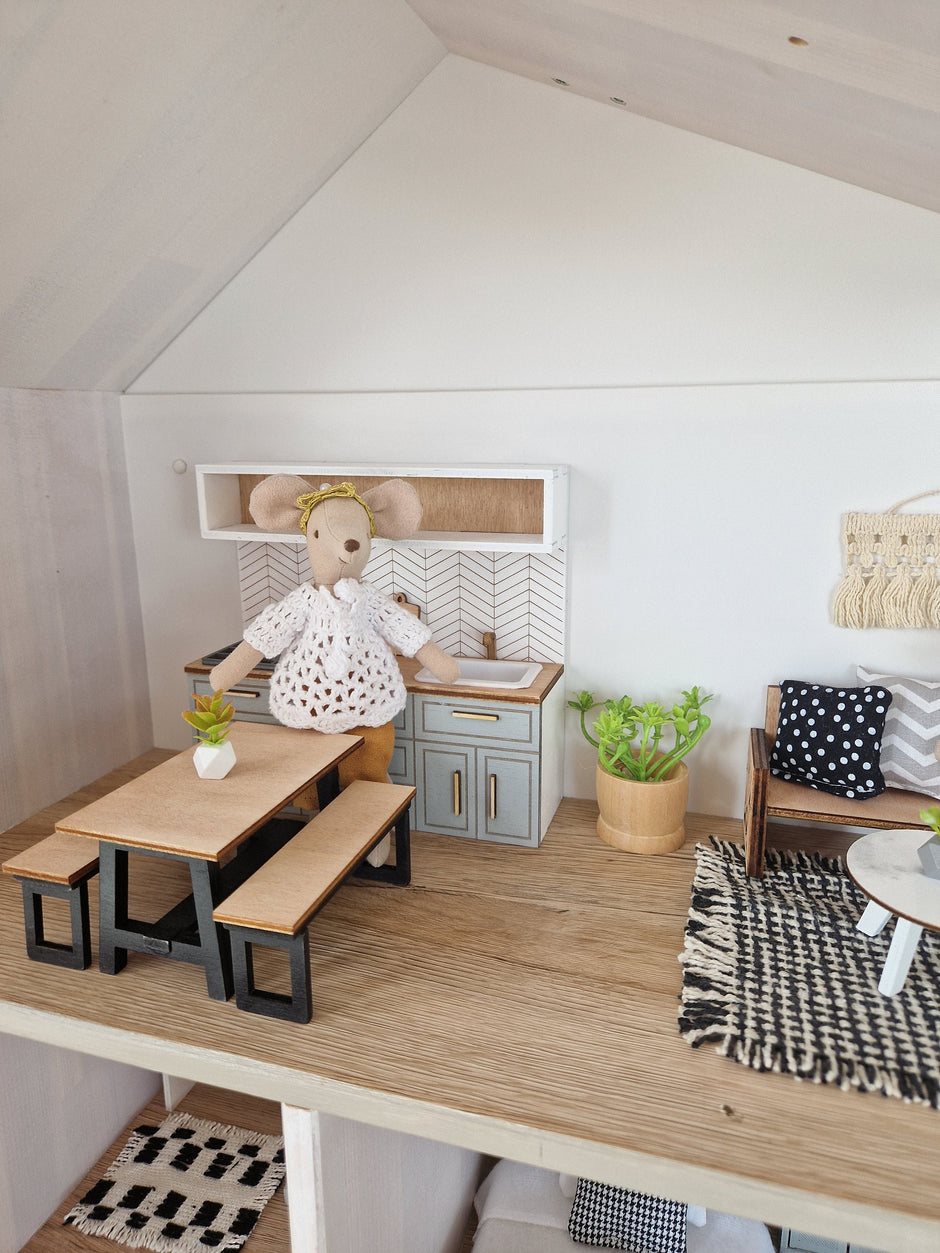 Miniatur-Puppenhausküche, Grau, Maßstab 1:12, Miniaturmöbel (perfekt für Ikea-Puppenhäuser)