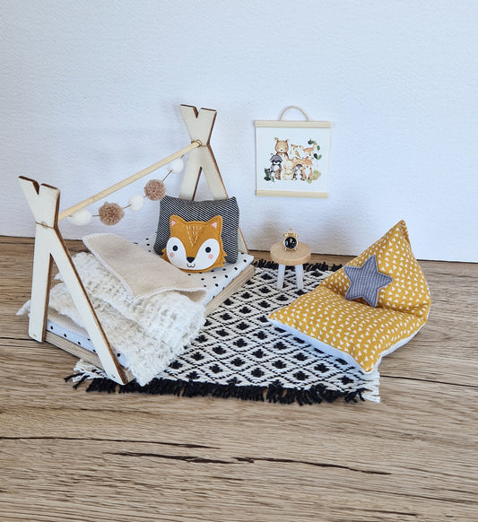 Puppenhaus-Kinderzimmer-Set im Maßstab 1:12, Cozy Fox, Miniaturmöbel-Set, Maileg-Mäuse (perfekt für Ikea-Puppenhäuser)