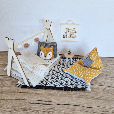 Puppenhaus-Kinderzimmer-Set im Maßstab 1:12, Cozy Fox, Miniaturmöbel-Set, Maileg-Mäuse (perfekt für Ikea-Puppenhäuser)