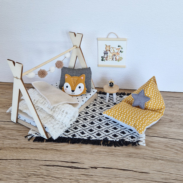 Puppenhaus-Kinderzimmer-Set im Maßstab 1:12, Cozy Fox, Miniaturmöbel-Set, Maileg-Mäuse (perfekt für Ikea-Puppenhäuser)