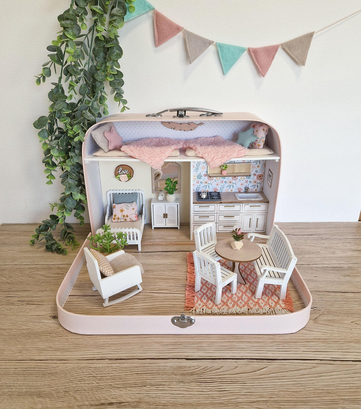 Cozy Rose Cottage – Large Suitcase Dollhouse, handmade in Slovenia – photo 2