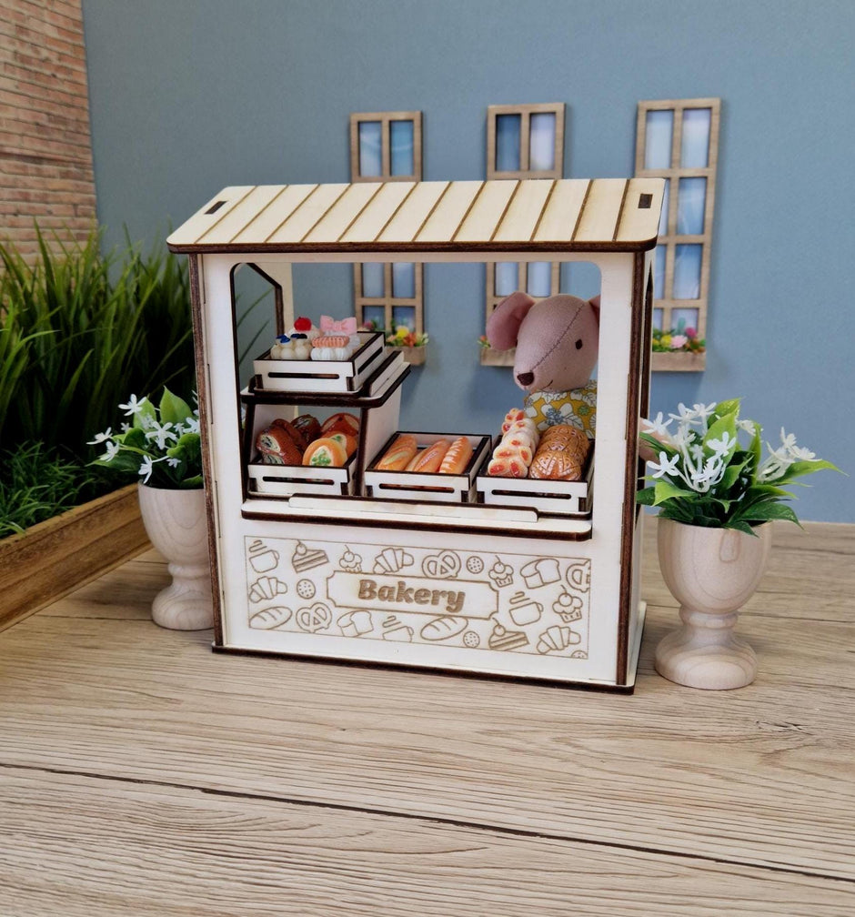 Miniatur-Bäckereistand zum Selberbauen – Möbel aus Holz (Maileg) & Rollenspielset