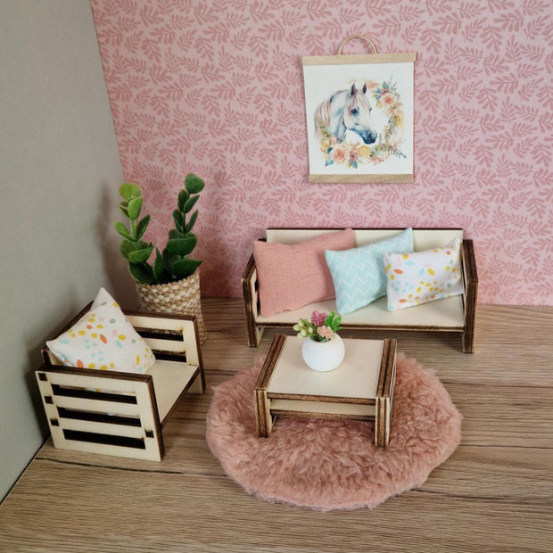 Skandinavische Miniatur-Sofagarnitur selber bauen – Moderne Holzmöbel für Maileg & Puppenhausspiele