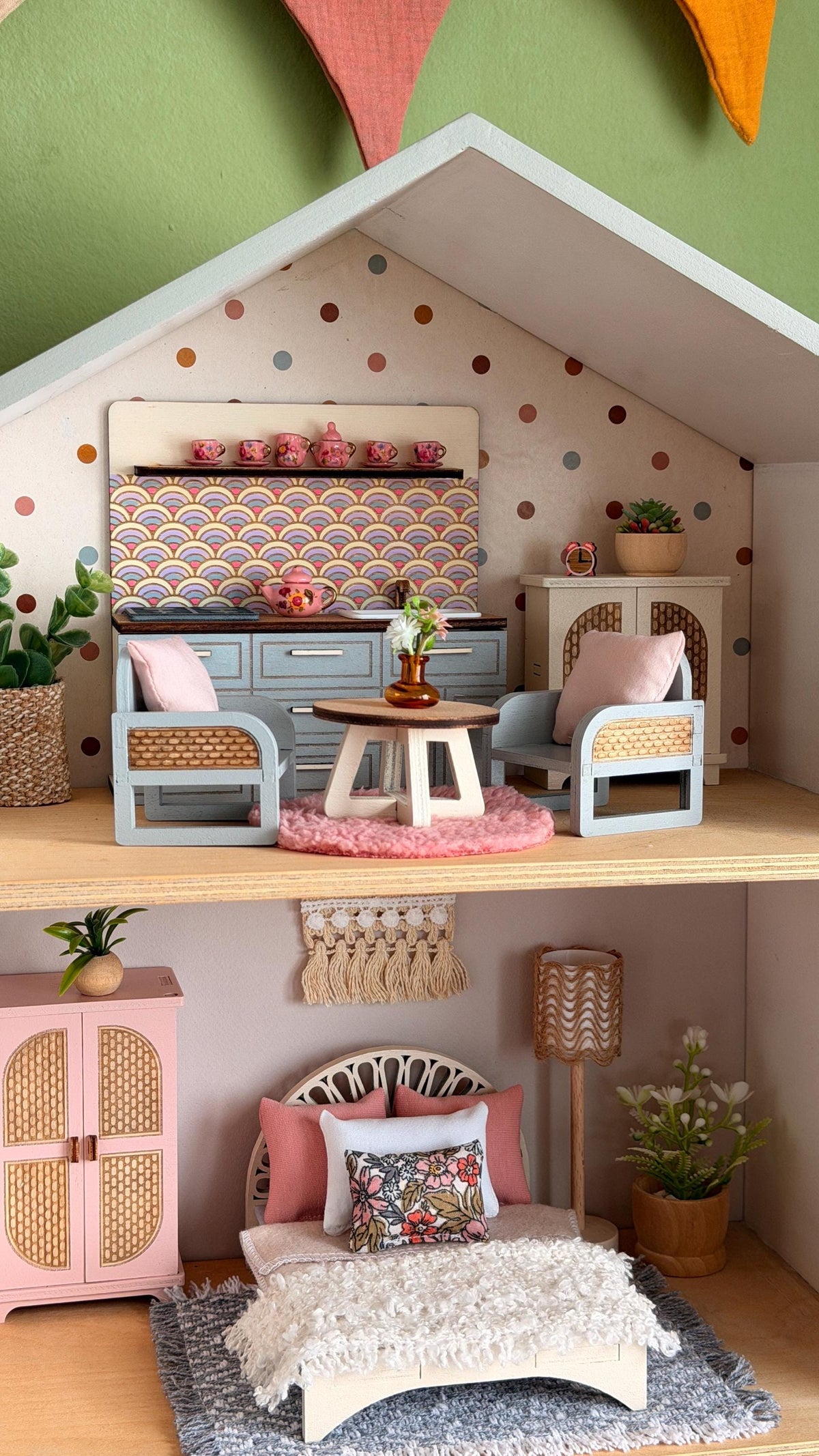 Miniature Kitchen with Hand-Painted Backsplash – Light Blue, handmade 1:12 miniature – photo 6