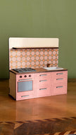 Miniature Kitchen with Hand-Painted Backsplash – Pink, handmade 1:12 miniature – photo 2