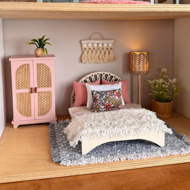 Dollhouse Double Bed – Wooden Bedroom, 1:12 Scale, handmade