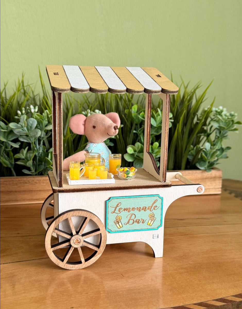 Miniature Lemonade Stand – Rolling Market Cart, handmade 1:12 miniature