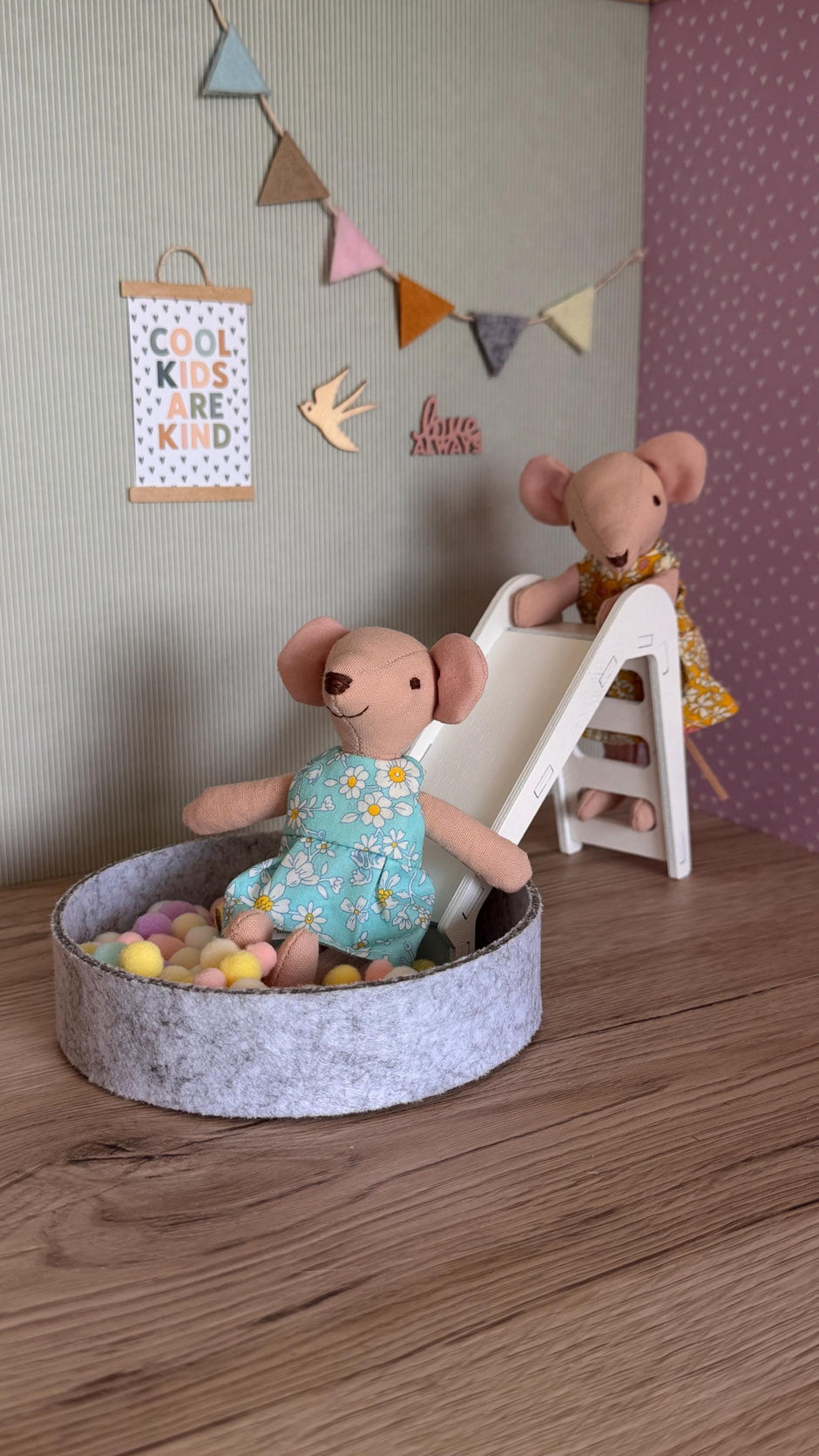 Miniature Wooden Slide and Felt Ball Pit Play Set