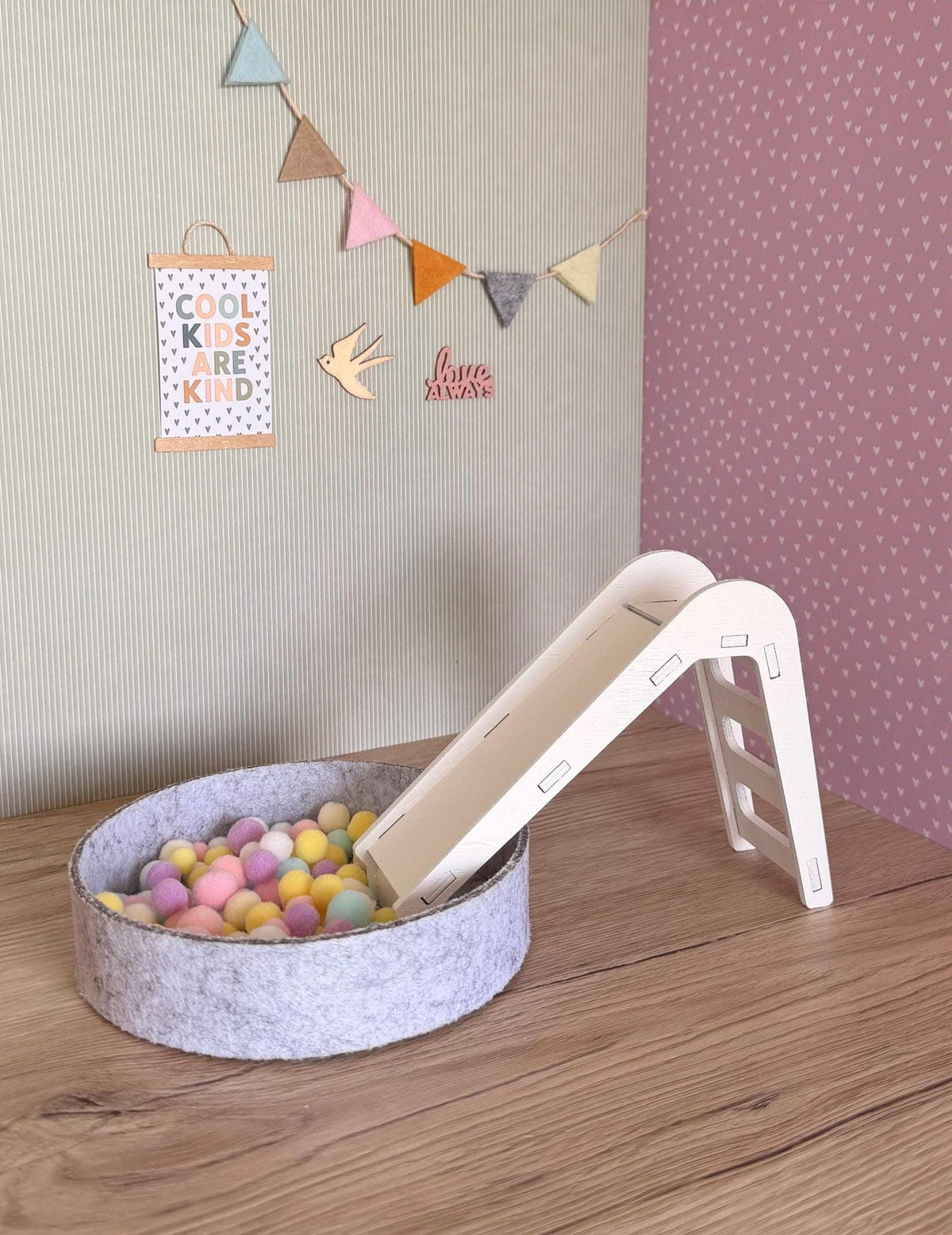 Miniature Wooden Slide and Felt Ball Pit Play Set, handmade 1:12 miniature – photo 10