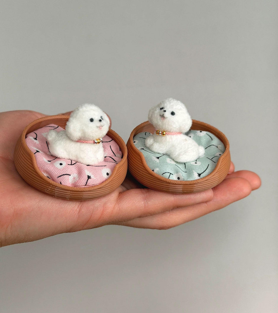 Tiny Plush Puppy in a Miniature Dog Bed, handmade 1:12 miniature – photo 10