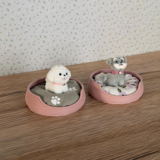 Tiny Plush Puppy in a Miniature Dog Bed, handmade 1:12 miniature – photo 2