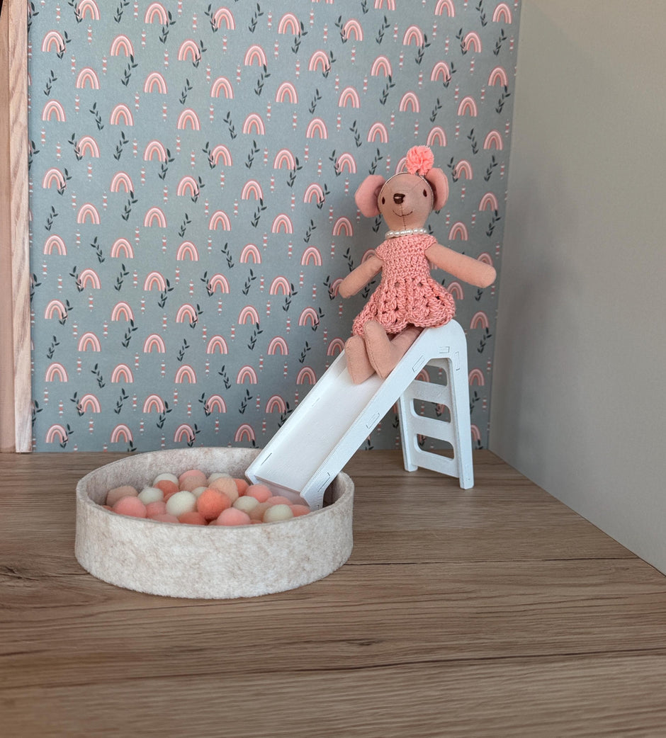 Miniature Wooden Slide and Felt Ball Pit Play Set, handmade 1:12 miniature – photo 3
