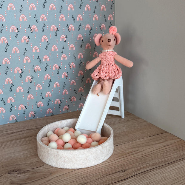 Miniature Wooden Slide and Felt Ball Pit Play Set, handmade 1:12 miniature